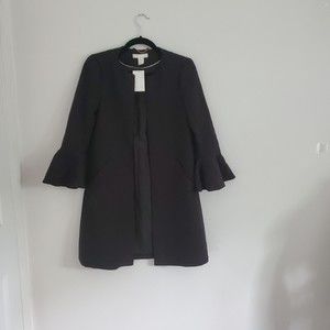 H&M Short Coat Blazer Women's 2 Black 3/4 Sleeve Lined Flounced Sleeves